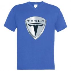 Мужская футболка  с V-образным вырезом Tesla Corp - PrintSalon