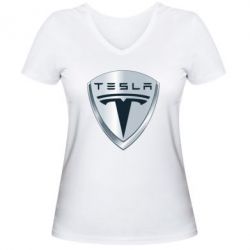 Женская футболка с V-образным вырезом Tesla Corp - PrintSalon