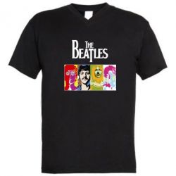 Мужская футболка  с V-образным вырезом The Beatles Logo - PrintSalon