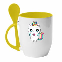 Чашка с ложкой The cat is unicorn - PrintSalon