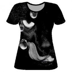 Женская футболка 3D The cat licked-PrintSalon Женская футболка 3D The cat licked