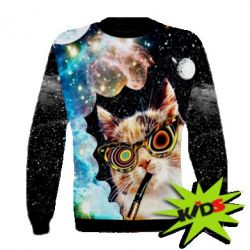 Дитячий 3D світшот The cat smokes a pipe - PrintSalon