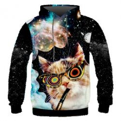 Чоловіче 3D худі The cat smokes a pipe - PrintSalon