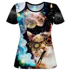 Женская футболка 3D The cat smokes a pipe-PrintSalon Женская футболка 3D The cat smokes a pipe