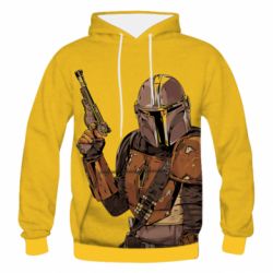 Чоловіче 3D худі The Mandalorian  background yellow - PrintSalon