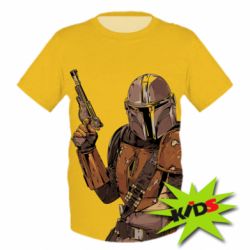 Дитяча 3D футболка The Mandalorian  background yellow - PrintSalon