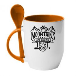 Чашка с ложкой The mountains are calling must go - PrintSalon