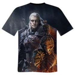 Мужская футболка 3D The witcher and witches head - PrintSalon