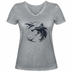 Женская футболка с V-образным вырезом The  witcher: wolf and swallow - PrintSalon