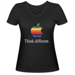 Женская футболка с V-образным вырезом Think different. - PrintSalon