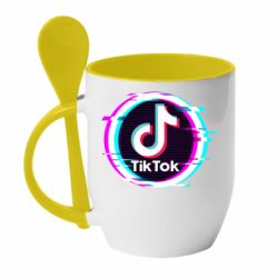 Чашка с ложкой Tik tock glitch ring - PrintSalon