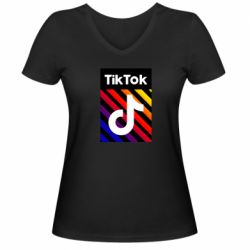 Женская футболка с V-образным вырезом Tik Tok Colorful Logo - PrintSalon