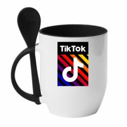 Чашка с ложкой Tik Tok Colorful Logo - PrintSalon