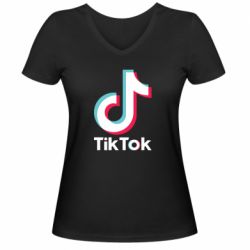 Женская футболка с V-образным вырезом Tiktok logo - PrintSalon