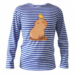 Тельняшка с длинным рукавом Капибара с птичкой - PrintSalon