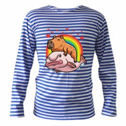 Тельняшка с длинным рукавом Капибара на рыбе - PrintSalon