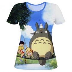 Женская футболка 3D Totoro on fishing-PrintSalon Женская футболка 3D Totoro on fishing