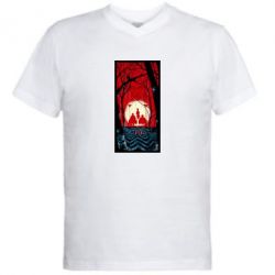 Мужская футболка  с V-образным вырезом Твин Пикс Лес - PrintSalon