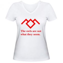 Женская футболка с V-образным вырезом Твин Пикс совы - PrintSalon