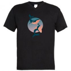 Мужская футболка  с V-образным вырезом Two whales - PrintSalon