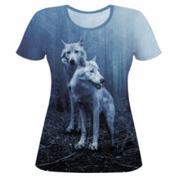 Женская футболка 3D Two wolves in the forest