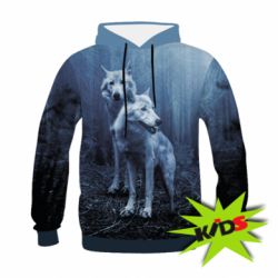 Детское 3D худи Two wolves in the forest - PrintSalon