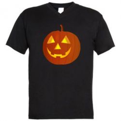 Мужская футболка  с V-образным вырезом Тыква Halloween-PrintSalon Мужская футболка  с V-образным вырезом Тыква Halloween