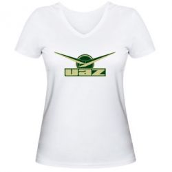Женская футболка с V-образным вырезом UAZ Лого - PrintSalon