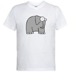 Мужская футболка  с V-образным вырезом удивленный слон - PrintSalon