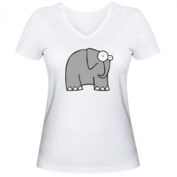 Женская футболка с V-образным вырезом удивленный слон - PrintSalon