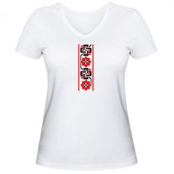 Женская футболка с V-образным вырезом Украiiнський орнамент - PrintSalon