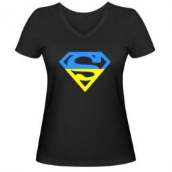 Женская футболка с V-образным вырезом Український Superman - PrintSalon