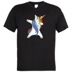 Мужская футболка  с V-образным вырезом Unicorn dabbing - PrintSalon