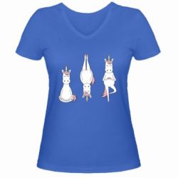 Женская футболка с V-образным вырезом Unicorn in yoga - PrintSalon