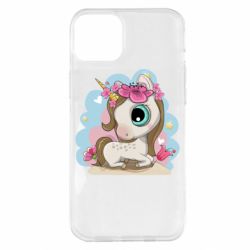 Чехол для iPhone 14 Plus Unicorn with flowers - PrintSalon