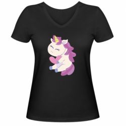 Женская футболка с V-образным вырезом Unicorn with love - PrintSalon