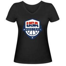 Женская футболка с V-образным вырезом USA basketball - PrintSalon