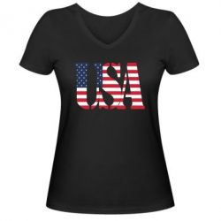 Женская футболка с V-образным вырезом USA - PrintSalon