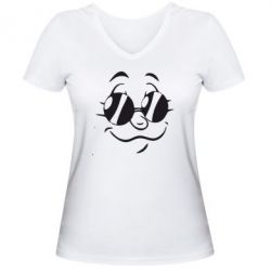 Жіноча футболка з V-подібним вирізом В окулярах - PrintSalon