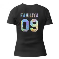 Жіноча футболка з V-подібним вирізом Ваше прізвище та номер голограма