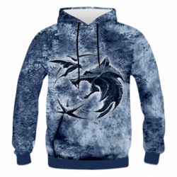 Чоловіче 3D худі Відьмак лого на мапі - PrintSalon