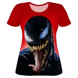 Женская футболка 3D Venom on a red background - PrintSalon