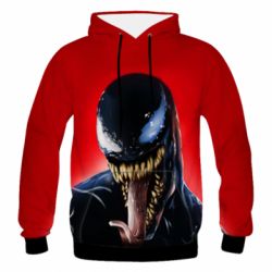 Мужское 3D худи Venom on a red background - PrintSalon
