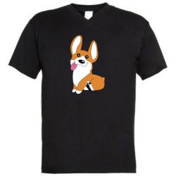 Мужская футболка  с V-образным вырезом Веселый корги - PrintSalon