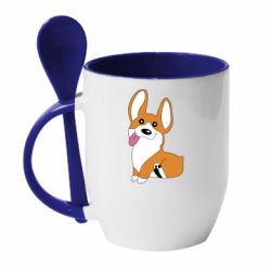 Чашка с ложкой Веселый корги - PrintSalon
