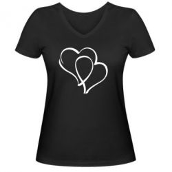 Женская футболка с V-образным вырезом Влюбленные сердца - PrintSalon