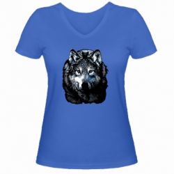Женская футболка с V-образным вырезом Волк гравюра - PrintSalon