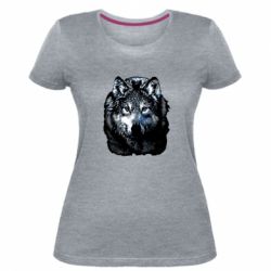 Женская премиум футболка Волк гравюра - PrintSalon