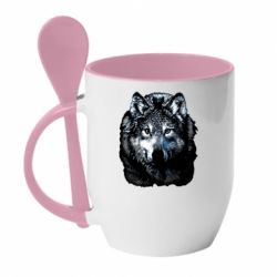 Чашка с ложкой Волк гравюра - PrintSalon