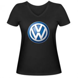 Женская футболка с V-образным вырезом Volkswagen 3D Logo - PrintSalon